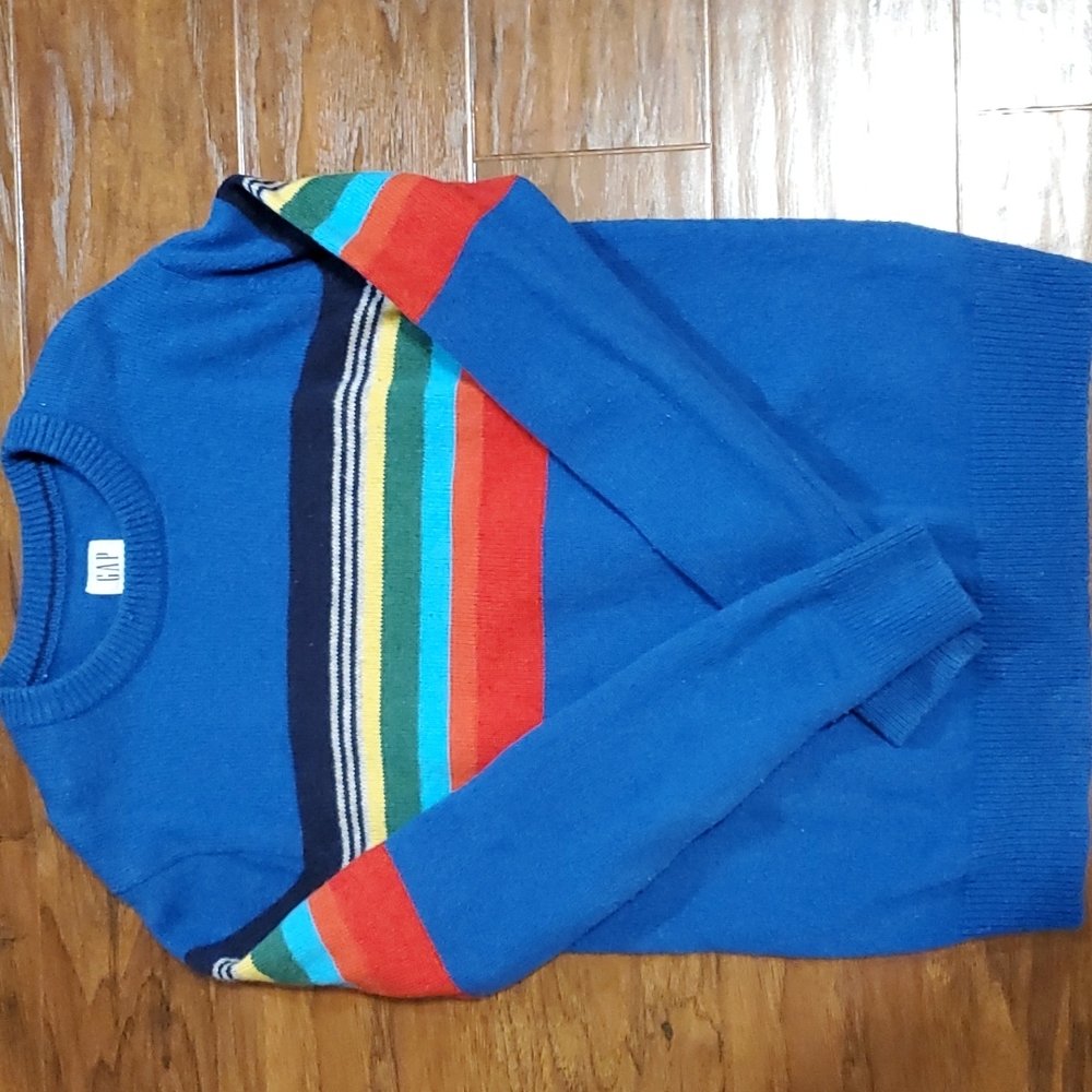 GAP blue red green stripes cotton wool crewneck sweater  boys size Medium